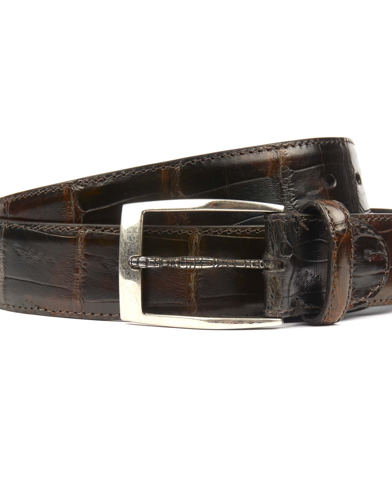 Cayman Yacare Crocodile Belt with snake buckle, Brown