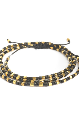 Black and Brass Beaded Pull Cord Bracelet