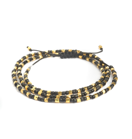 Black and Brass Beaded Cord Bracelet
