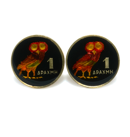 Hand Enameled Coin Cufflinks - Greece