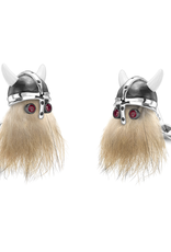 Sterling Silver Bearded Viking Cufflinks, Enameled w/Ruby eyes