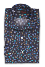 100%CO Printed Cotton Shirt, Handmade BH - Peacock