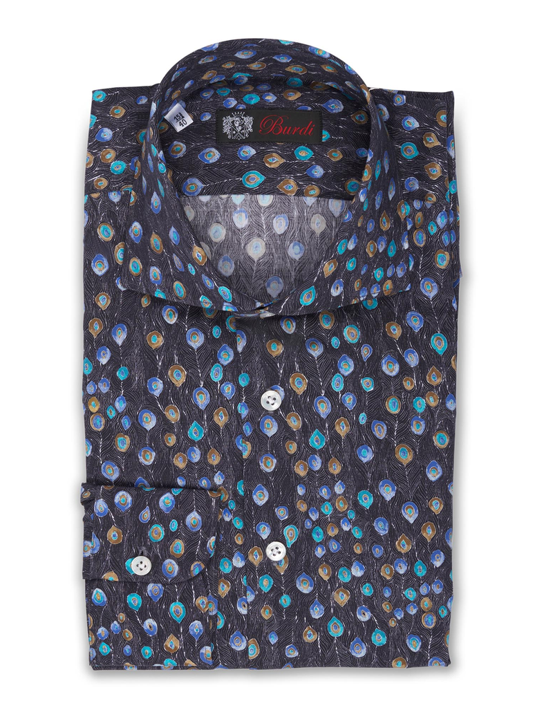 100%CO Printed Cotton Shirt, Handmade BH - Peacock