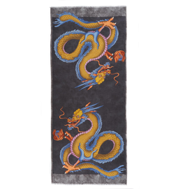 Cashmere Featherweight Scarf Double Dragon - Charcoal & Gold