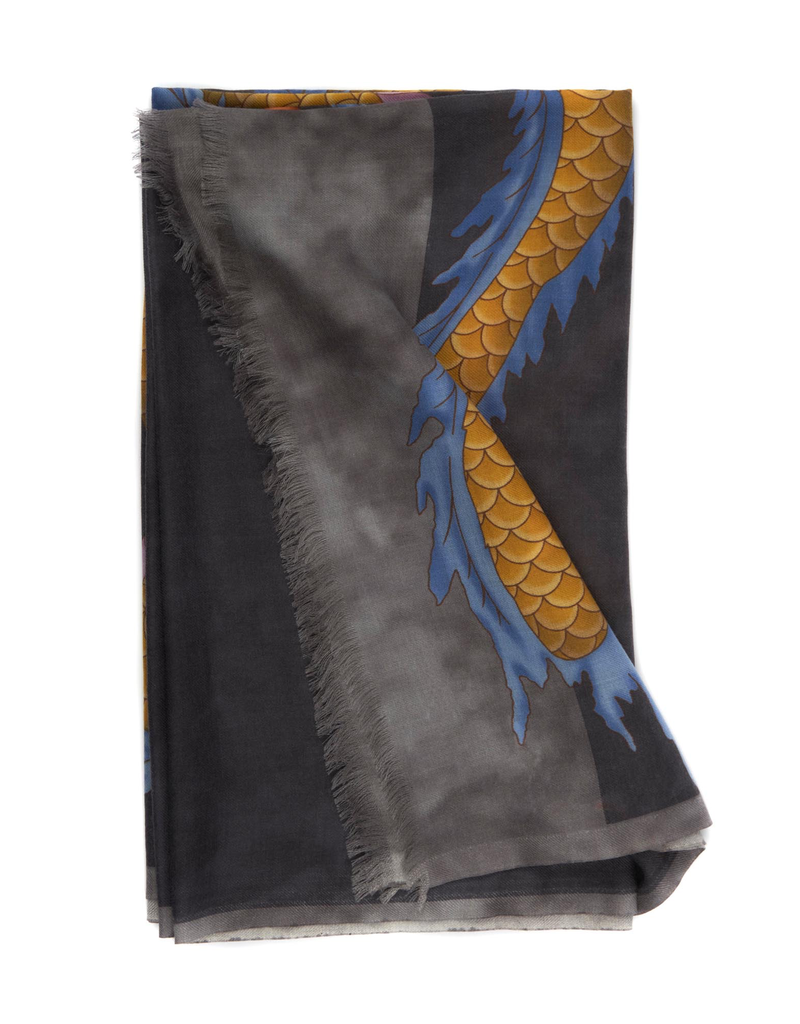 100%WS Featherweight Scarf Double Dragon - Charcoal & Gold