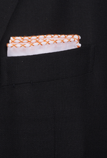 Linen Pocket Square with Hand-made cross stitch border, White w/Orange