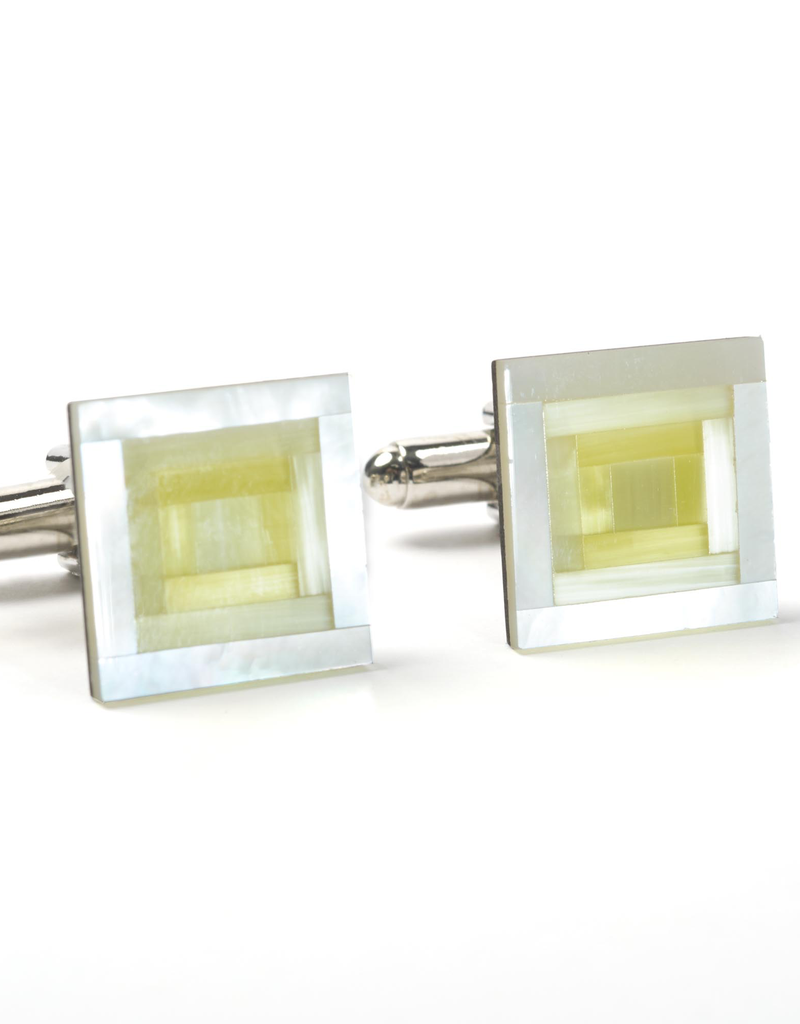 Burdi Yellow 3D Shimmer Stone & MOP Cufflinks