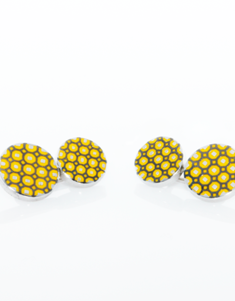 Yellow & Black Enamel Double-sided Silver Cufflinks