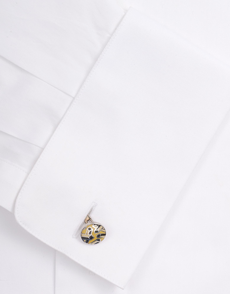 Yellow & Black Enamel Double-sided Silver Cufflinks