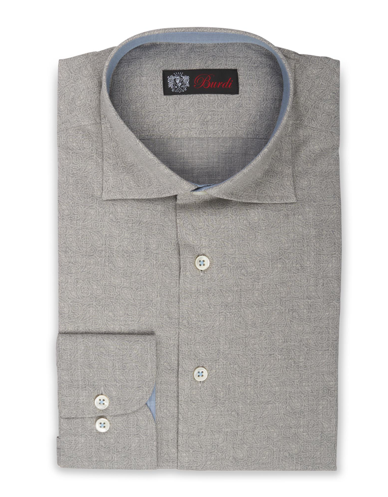 100% Cotton Shirt in tonal Paisley with contrast cuff, collar and placket
