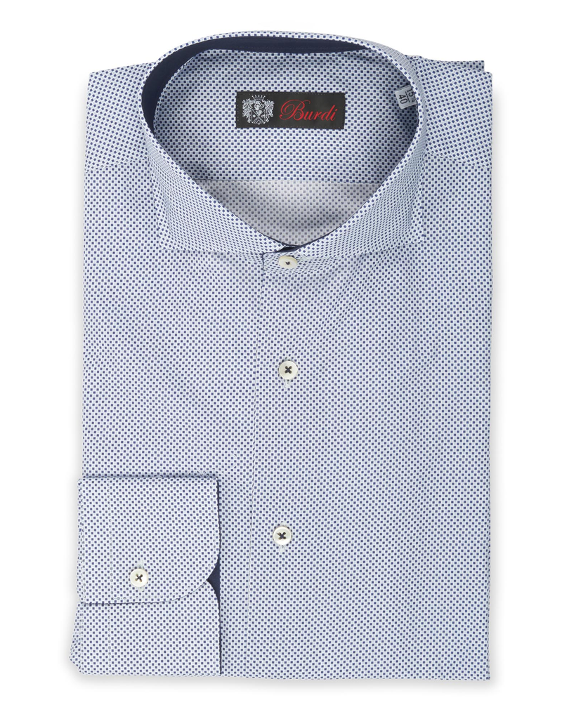 Cotton Printed Optical Shirt, contrast placket/cuff/collar interior