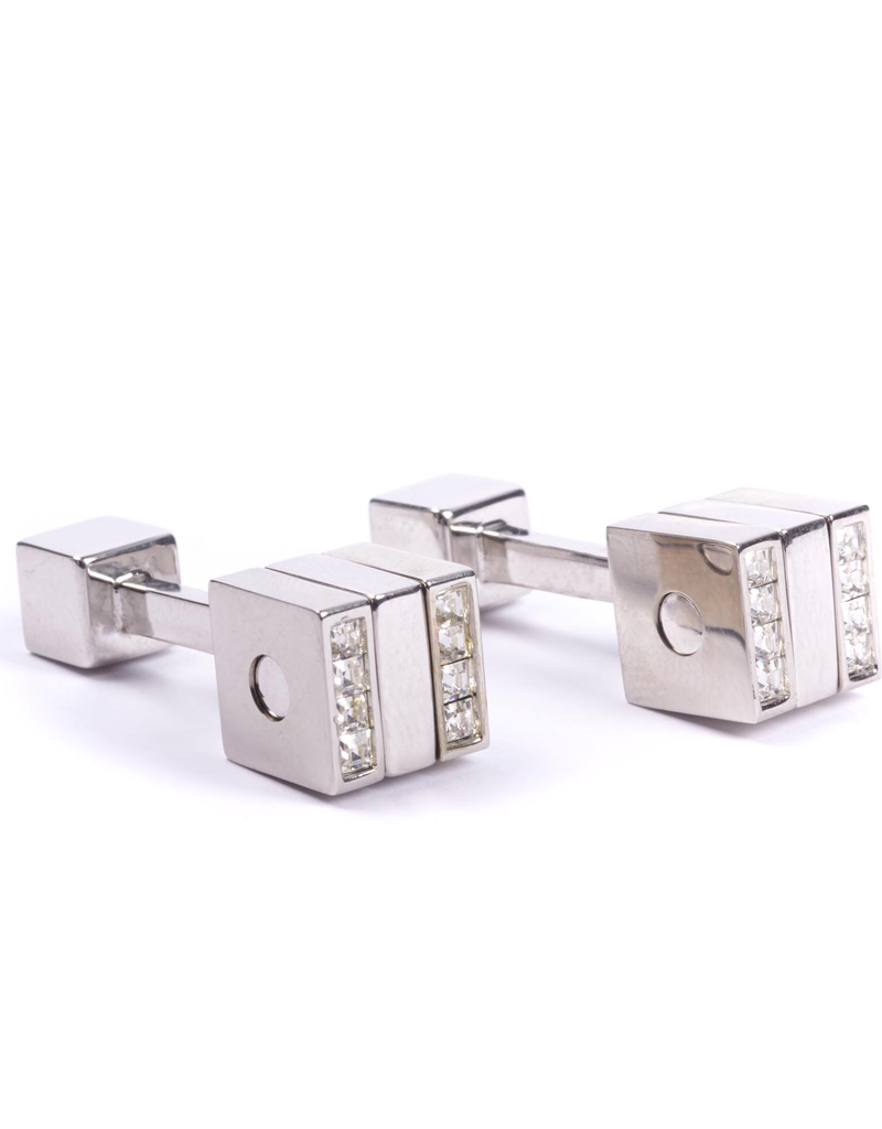 Spinning Cube with Crystals Silver Cufflinks
