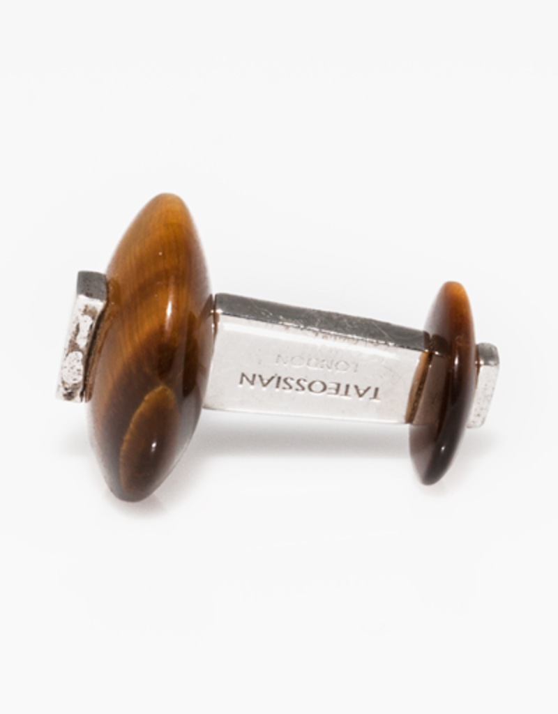Tiger Eye Button set in 925 Sterling Silver Cufflinks