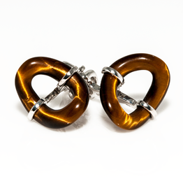 Tiger Eye Loop in 925 Sterling Silver Cufflinks