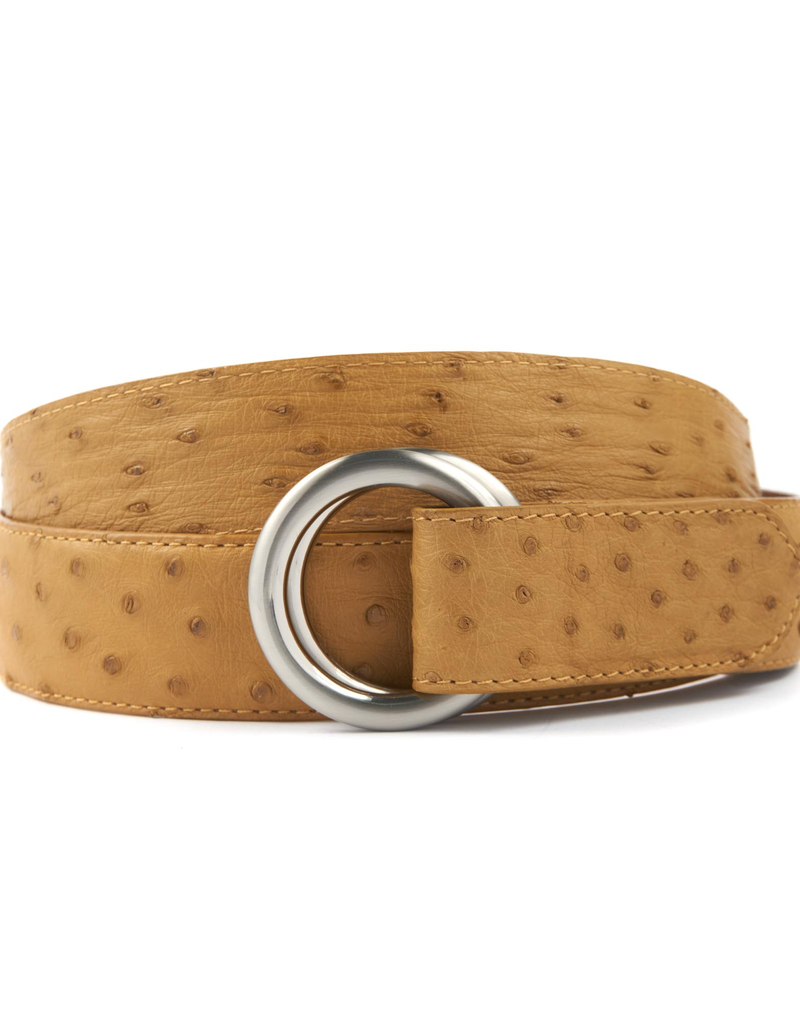 Cream Ostrich Belt with O-ring buckle