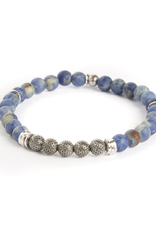 Sodalite & Sterling Silver Bead Bracelet Rhodium Plated Small Beads