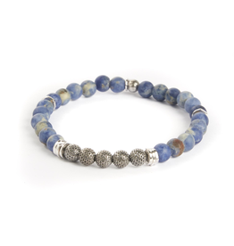 Sodalite & Sterling Silver Bead Bracelet Rhodium Plated Small Beads