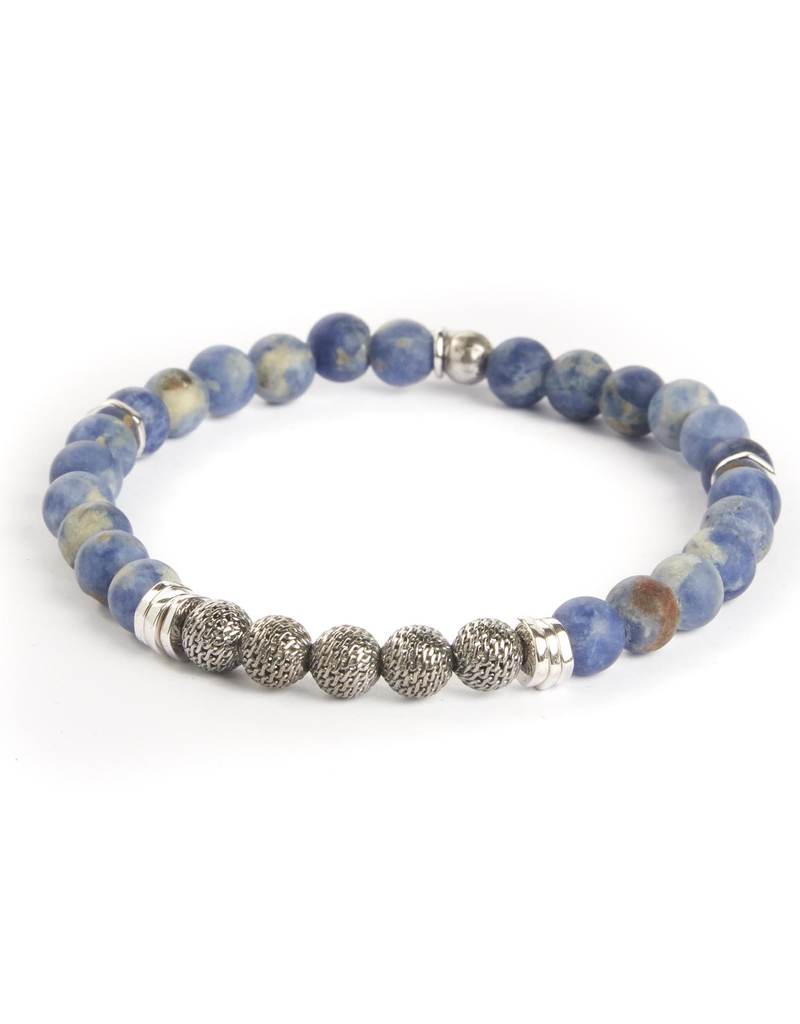 Sodalite & Sterling Silver Bead Bracelet Rhodium Plated Small Beads