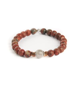 Sterling Silver Ruthenium & Rose Gold Bead Red Rainbow Jasper Bracelet