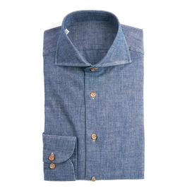 Chambray Shirt - Navy with Beige Buttons