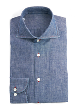 100% Cotton Chambray Shirt in Navy with Red Stitching