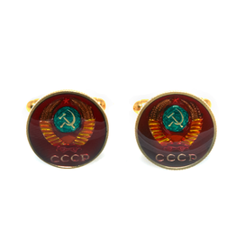 Hand Enameled Coin Cufflinks - USSR-red