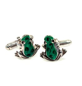 Frogs Green Enamel in 925 Sterling Silver Cufflinks