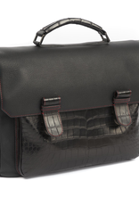 Black Deerskin Briefcase with Alligator Accents and Red Stitching