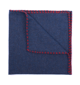 Navy Flannel Pocket Sq with Hand-made cross stitch Red border