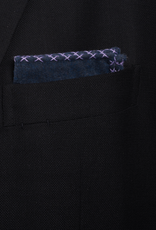 Navy Flannel Pocket Sq with Hand-made cross stitch Lavender border