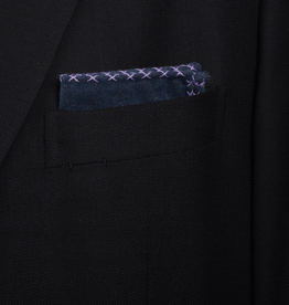 Navy Flannel Pocket Sq with Hand-made cross stitch Lavender border