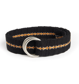 Tapestry Belt with Round Buckle and Fringe - Black & Gold