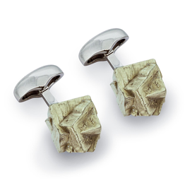 Mined Pyrite Cufflinks, Rhodium - Base Metal, Rhodium Plated, Pyrite