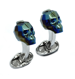 Swarovski Skull Cufflinks, Blue - Base Metal Rhodium Plated, Swarovski