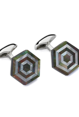 Maze Cufflinks, Black Mother of Pearl - Sterling Silver, Rhodium Plated, Black Mother of Pearl, Mother of Pearl