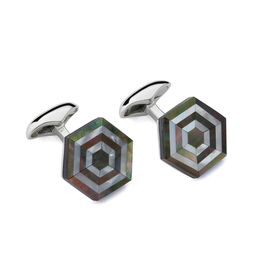 Maze Cufflinks, Black Mother of Pearl - Sterling Silver, Rhodium Plated, Black Mother of Pearl, Mother of Pearl