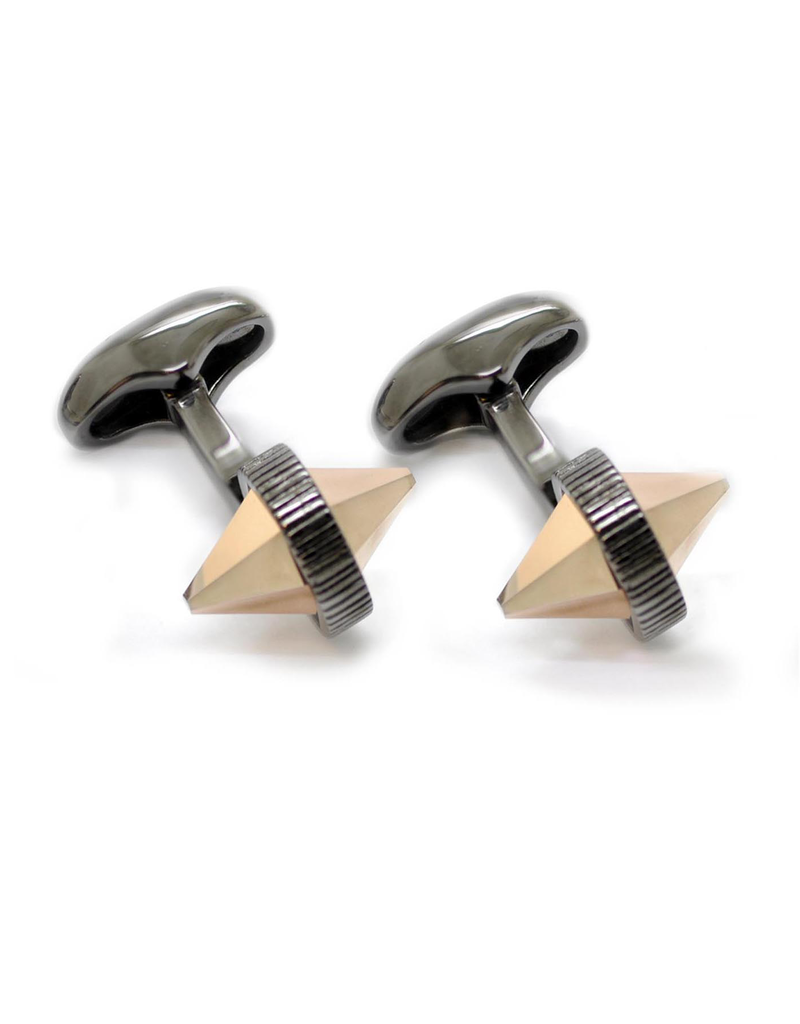 Double Spike Cufflinks, Crystal Rose Gold/Black Rhodium - Base Meta Black Rhodium Plated, Swarovski Crystal -D