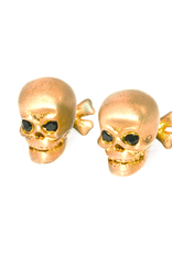 S/S Brushed gold plated Skull cuff links set with black spinel