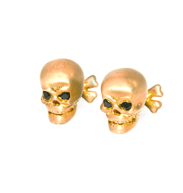 S/S Brushed gold plated Skull cuff links set with black spinel