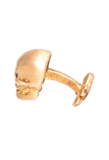 S/S Brushed gold plated Skull cuff links set with black spinel