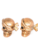 S/S Brushed gold plated pirate skull cufflinks set with black spinel
