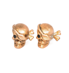S/S Brushed gold plated pirate skull cufflinks set with black spinel