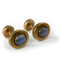 S/S Gold plated Oval cabochon cufflinks set with labradorite