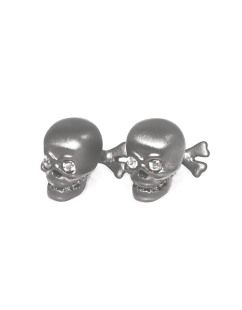 S/S Brushed black rhodium skull cufflinks set with white sapphire