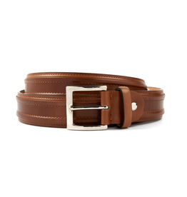 Leather Belt with Stitching Detail - Brown