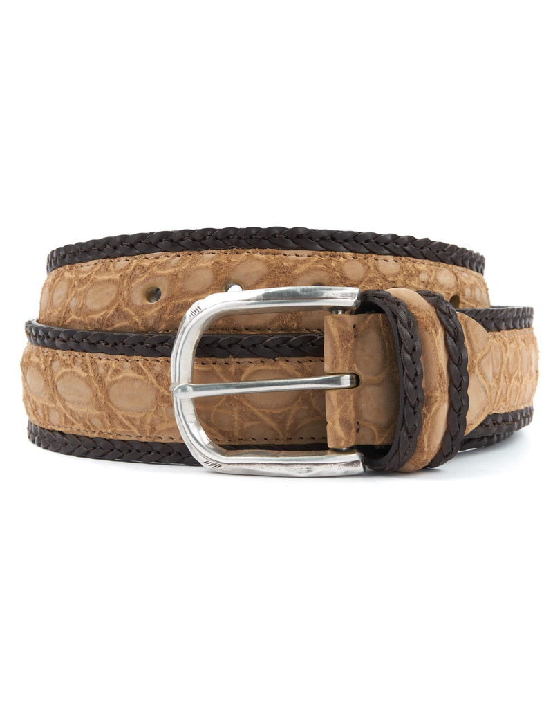 Matte Alligator Belt with Braided Leather Border