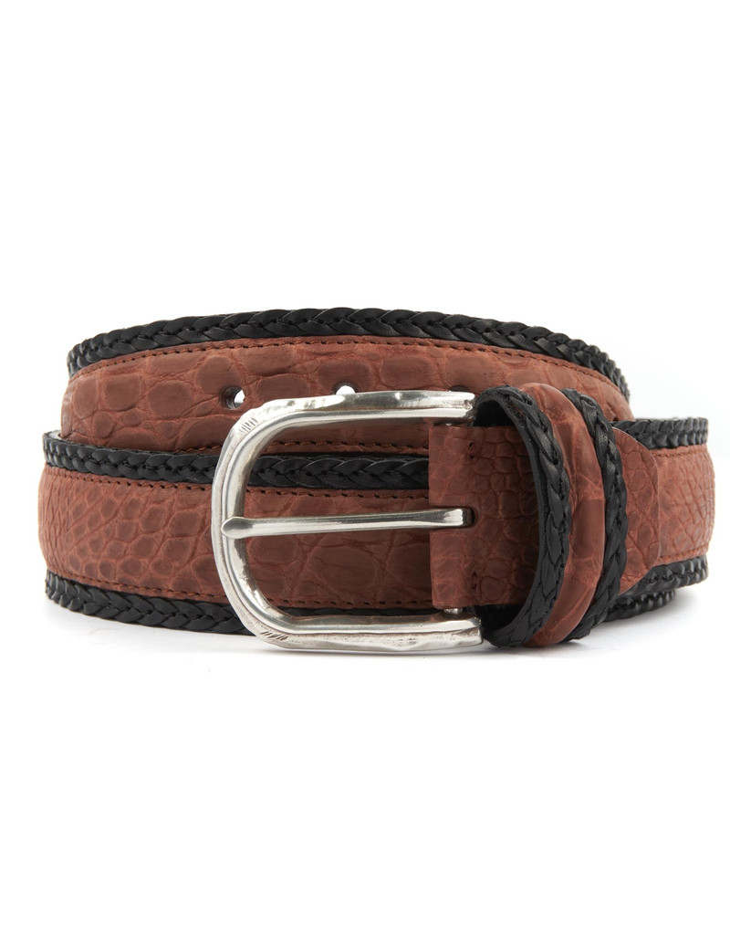 Matte Alligator Belt with Braided Leather Border