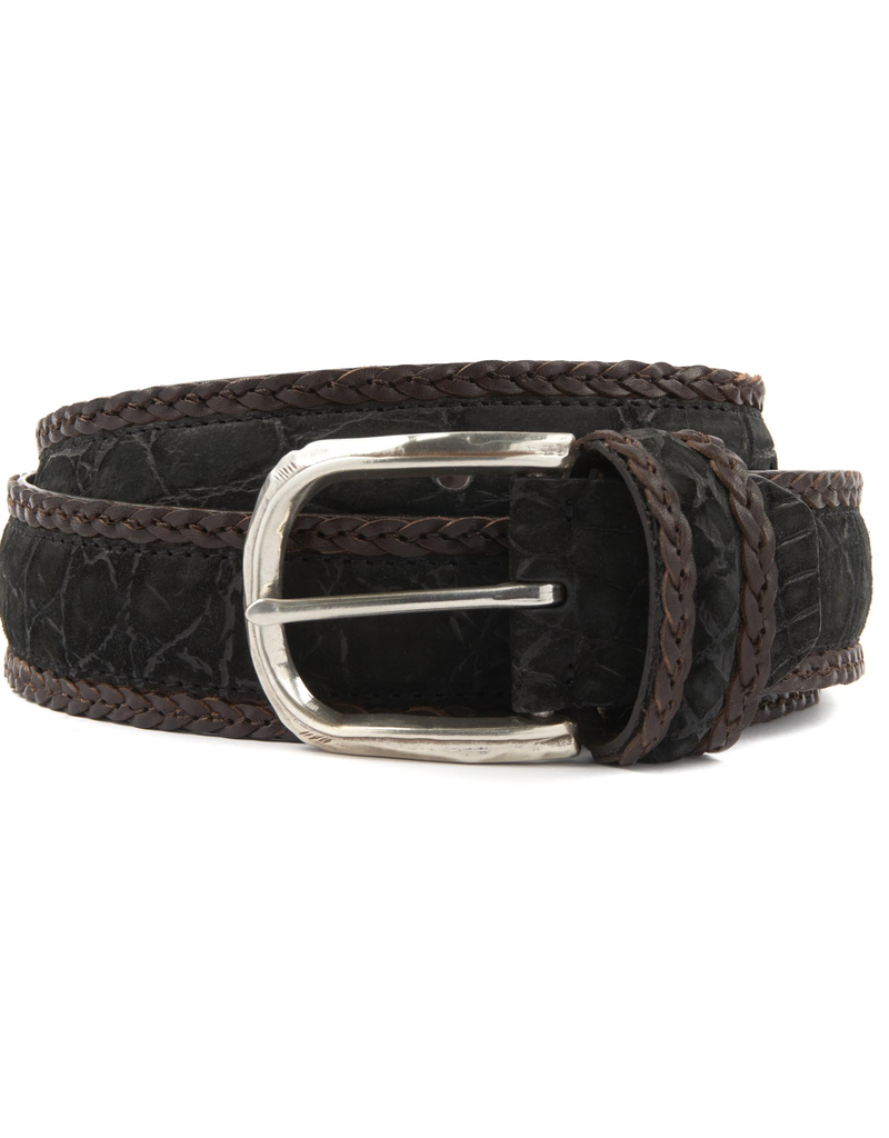 Matte Alligator Belt with Braided Leather Border