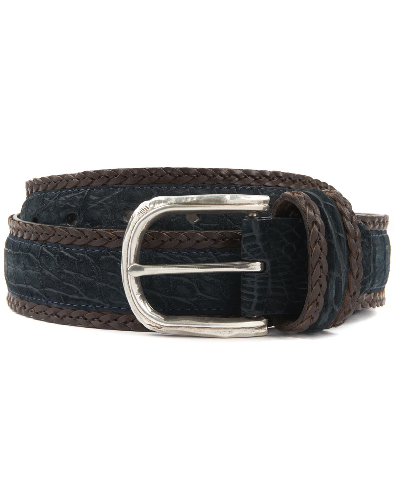 Matte Alligator Belt with Braided Leather Border