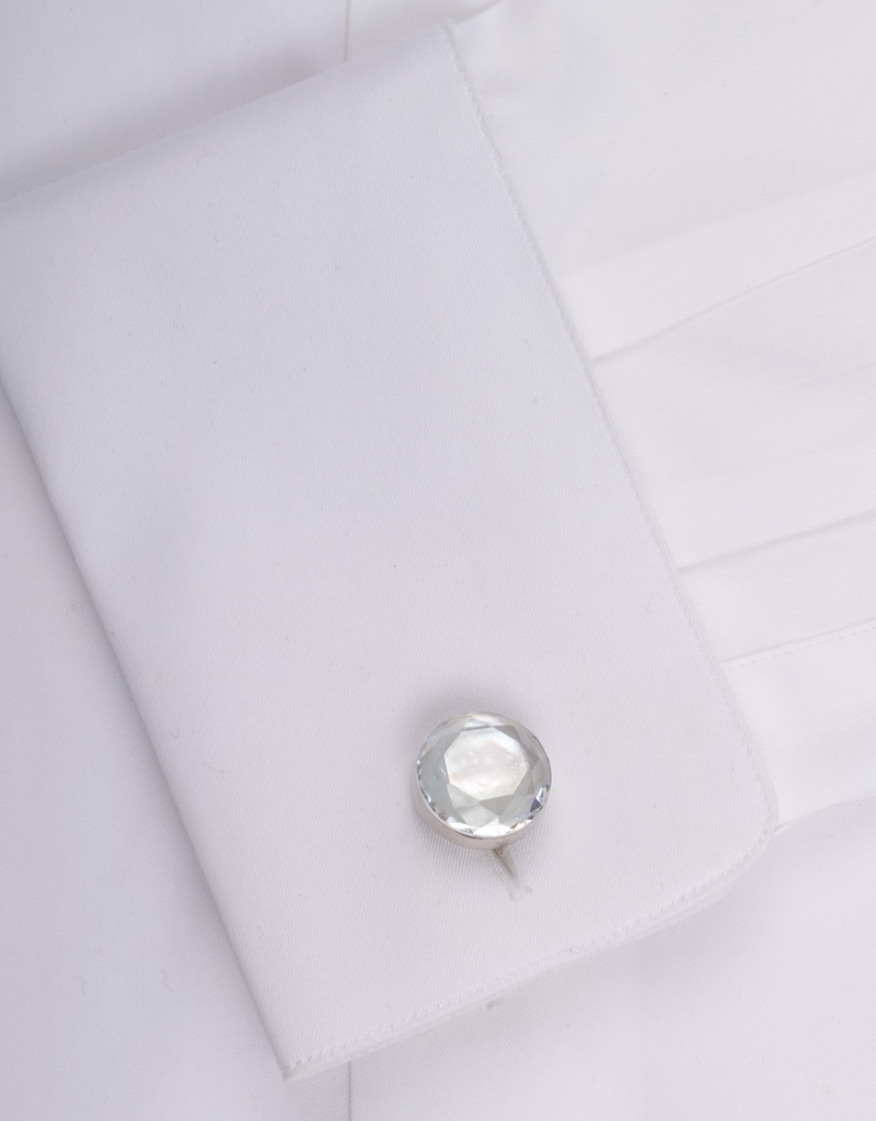 White Faceted Crystal in 925 Sterling Silver Cufflinks